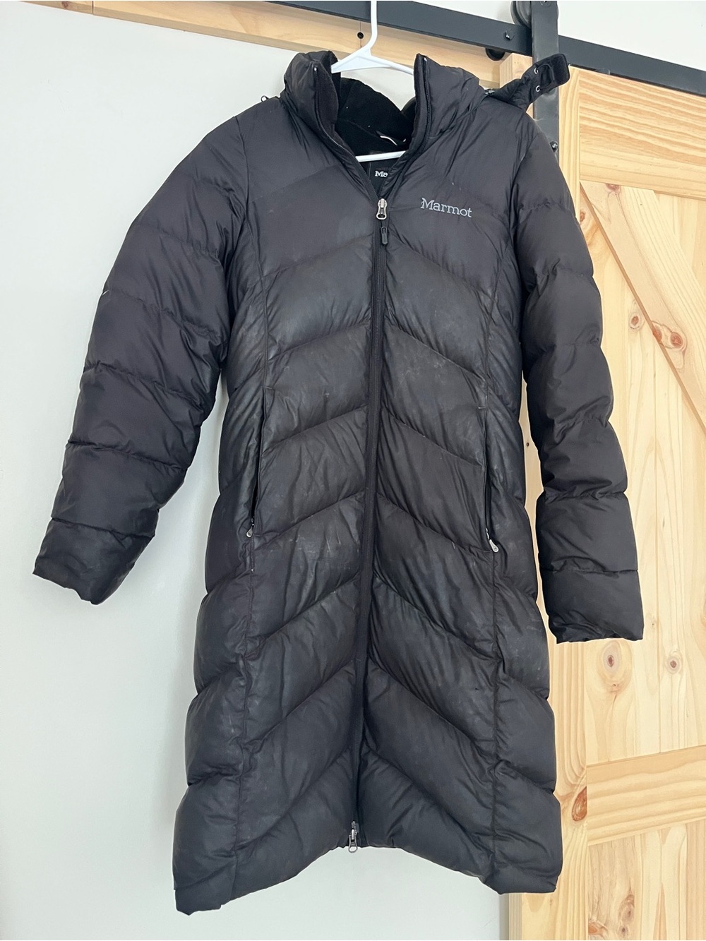 Marmot Women’s Small Long Down Puffer Coat Black Fur Trim Hood